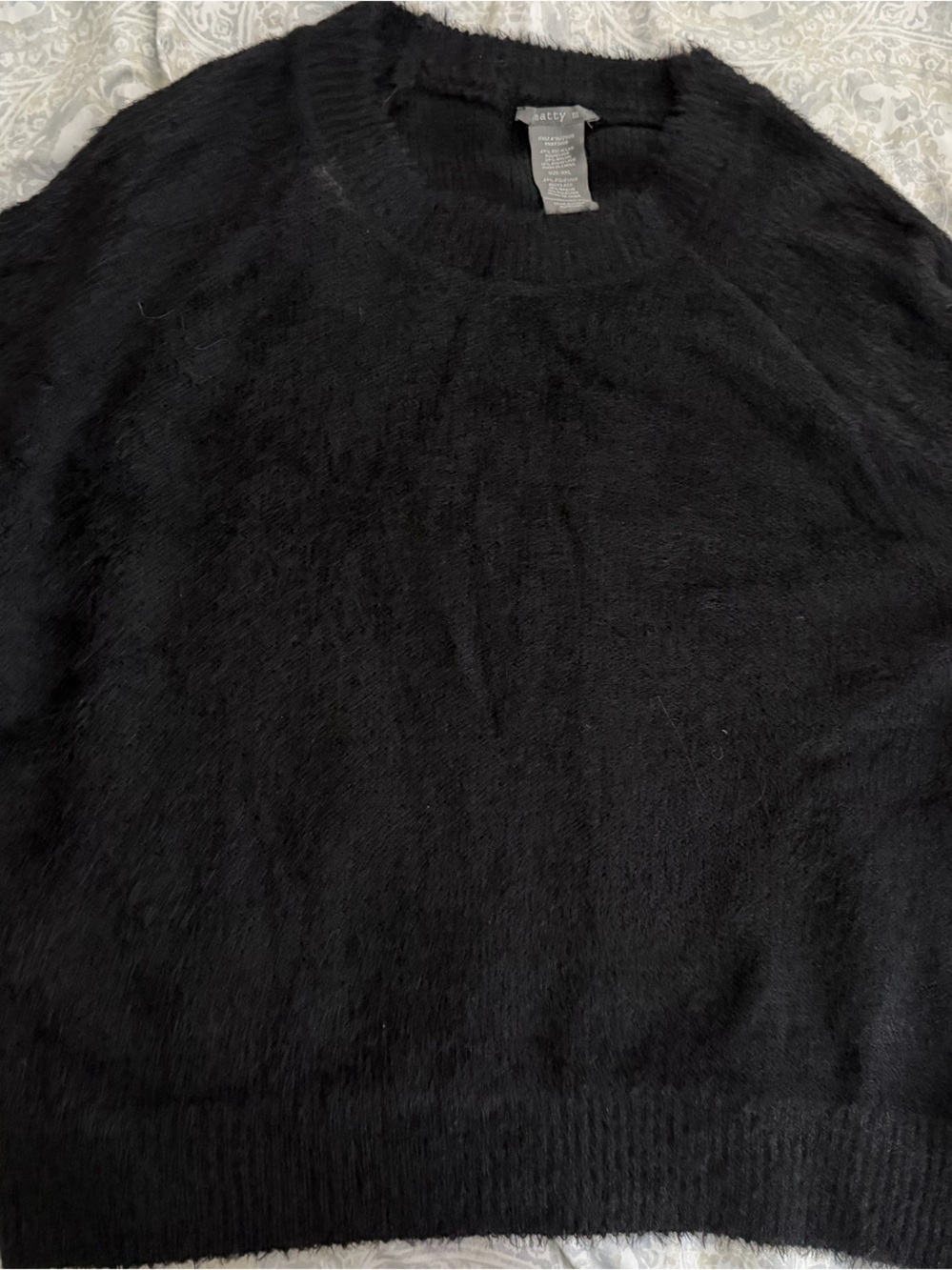 Matty M Black Fuzzy Crewneck Short-Sleeve Sweater